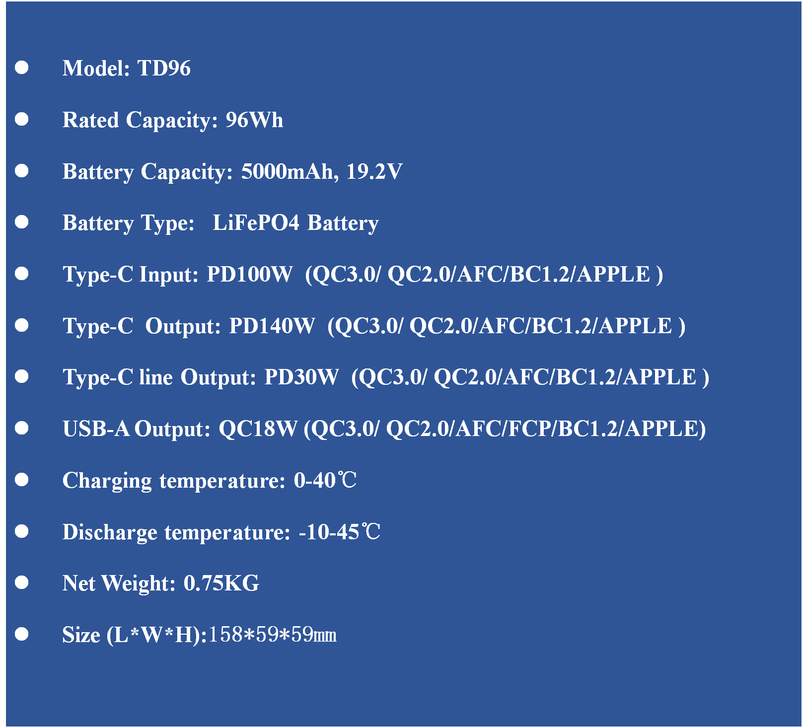 TD96 5000mAh 96Wh LiFePO4 Power Bank